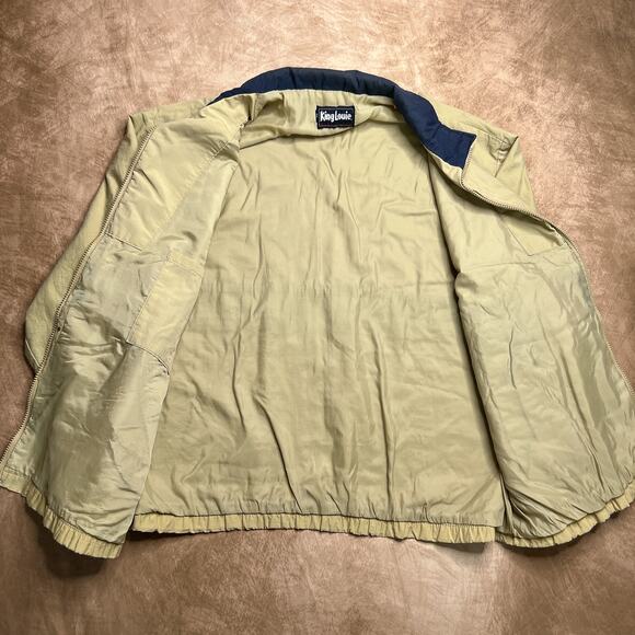 Vintage 90s King Louie Windbreaker Jacket Zip Up Tan Center Stripe Retro Utility - Picture 4 of 9